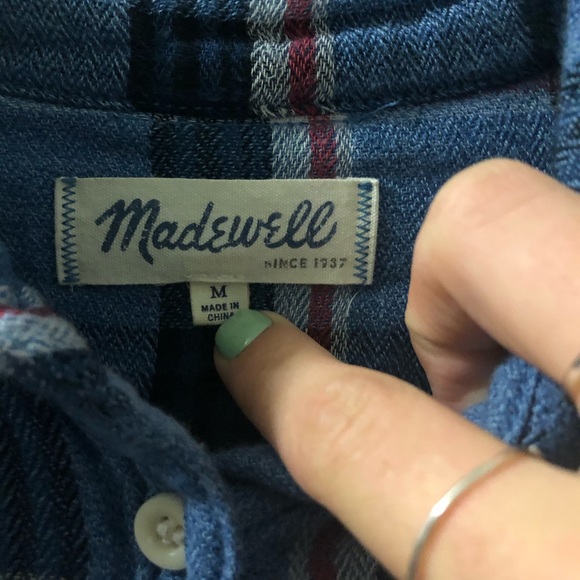 Madewell Plaid Button Down Blue and Red Flannel - Picture 6 of 6